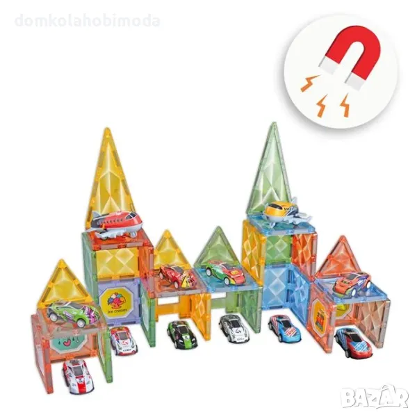 Магнитен конструктор с писта за коли, 72 части, снимка 1