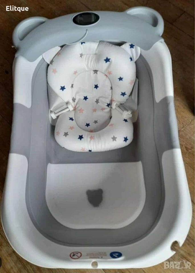 Сгъваема бебешка вана с термометър и възглавница, снимка 1
