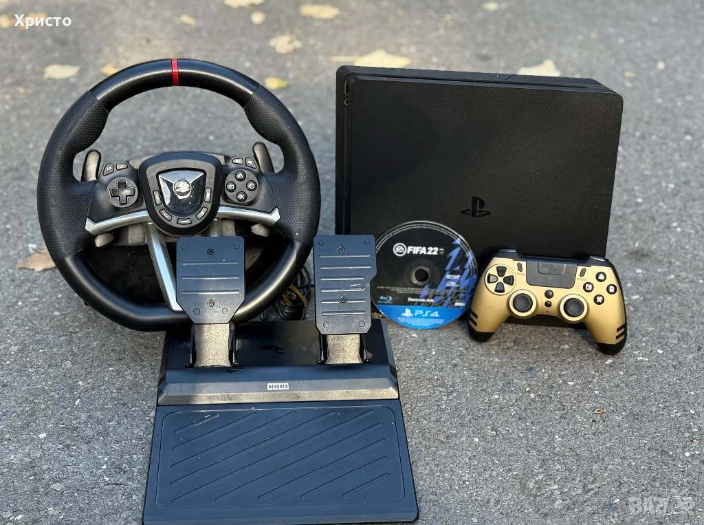 КOMБO ОФЕРТА! PlayStation 4 Slim 1TB + ИГРА + Волан с педали Hori Racing Wheel Apex , снимка 1