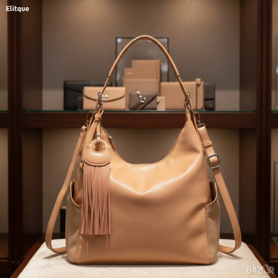 Дамска чанта с висулка и странични джобове в 7 цвята — стилна, вместителна и практична, снимка 1