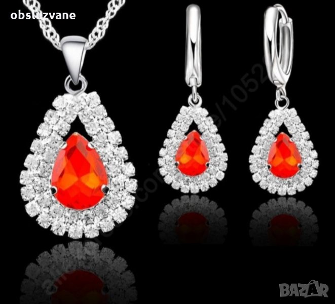 Комплект в 3 части с огнени кристали, нов 💥, снимка 1