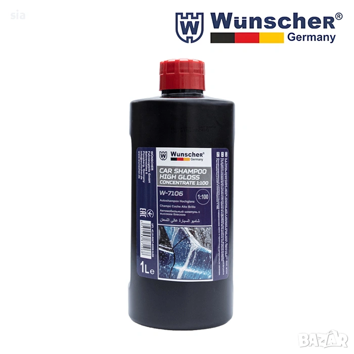 Шампоан за кола с вакса, 1:100 концентрат, WUNSCHER - 1л, снимка 1