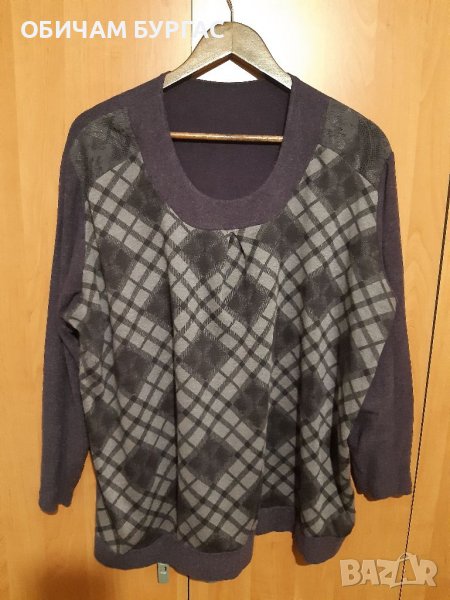 ЛИКВИДАЦИЯ 3XL КРАСИВА КАШМИРЕНА БЛУЗКА В ЛИЛАВО С ФИГУРИ, снимка 1