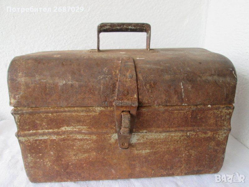  Кутии: Голяма стара метална кутия чанта сандък с дръжка, лале, лалета, снимка 1