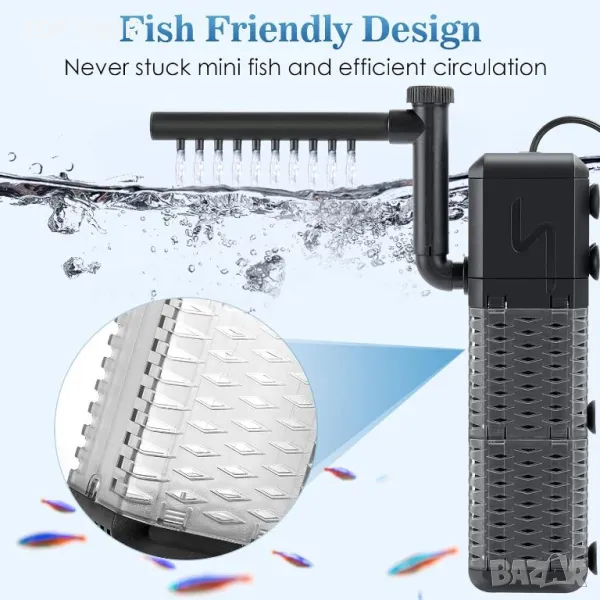 Филтър за аквариум AQQA, 800L/h вътрешен филтър за аквариум с аерация и валежи, 9W до 250L, снимка 1