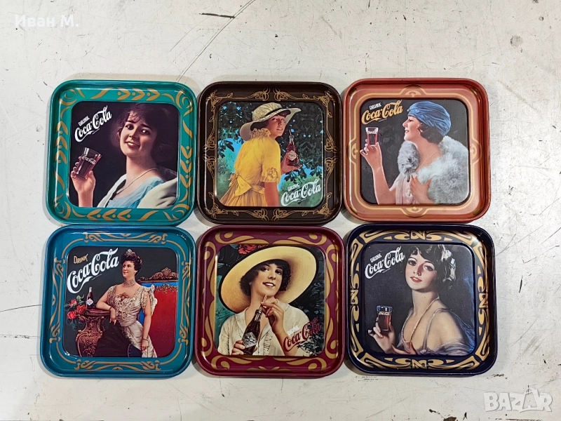 лот от 6 броя метални подложки за чашки на Coca-Cola , снимка 1