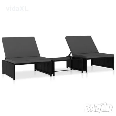 vidaXL Шезлонги, 2 бр, с масичка, полиратан, черни（SKU:47402）, снимка 1