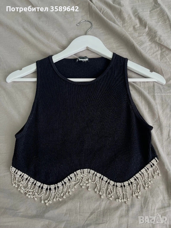 Zara crop top със сребристи камъчета, снимка 1