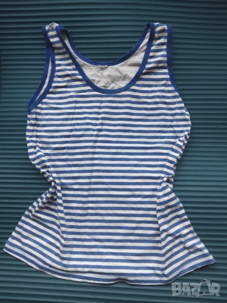 Дамски памучен потник с моряшки десен, снимка 1