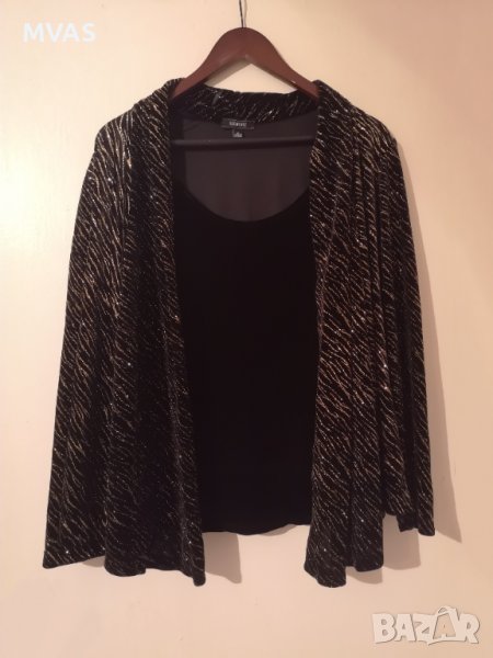 Ново вечерно кадифено сако с блуза XL размер черно със златно, снимка 1