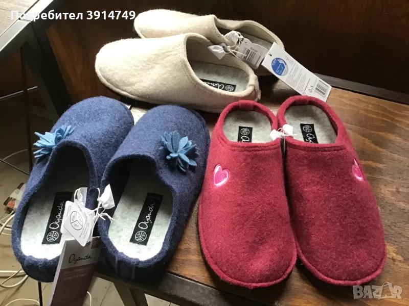 Пантофи / чехли, истинска вълна, вълнен филц; топли, меки, здрави; червени, сини, бежови; 37, 38, снимка 1