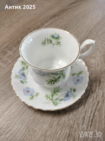 Чайна чаша с чинийка Richmond Bone China – “Blue Poppy”, Англия 🇬🇧, снимка 1