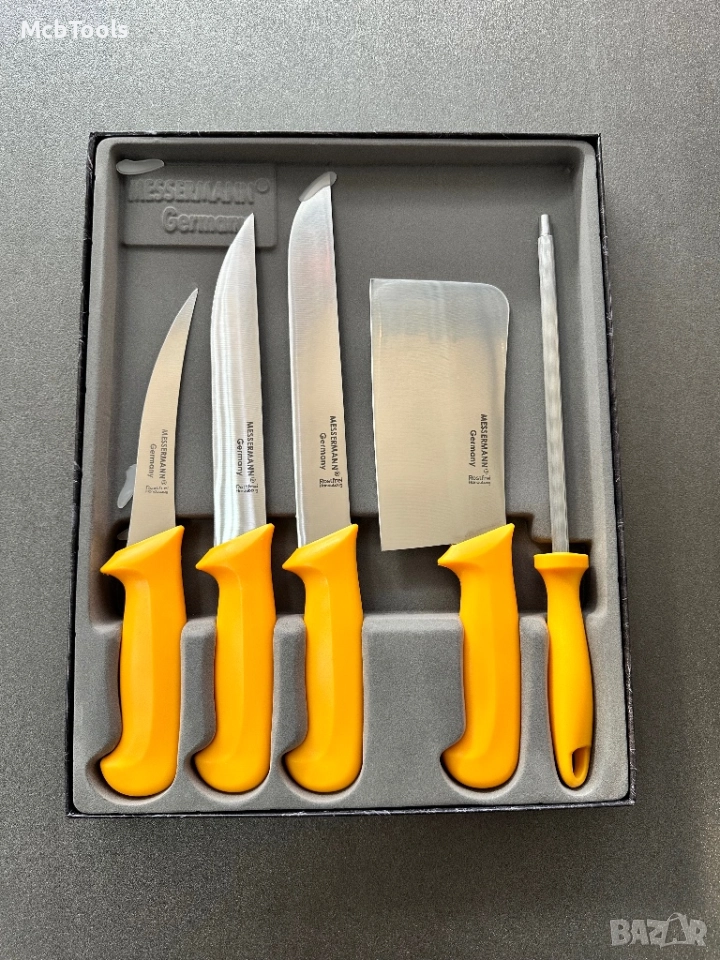 Комплект професионални немски месарски ножове 3 броя със сатър и масат, снимка 1