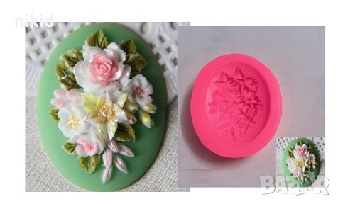 Рози цветя овал силиконов молд форма за декорация торта фондан шоколад и др, снимка 1