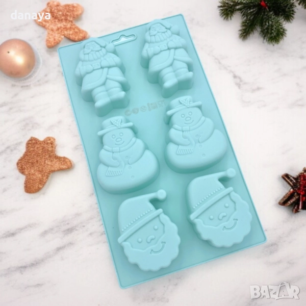 6255 Коледна силиконова форма за мъфини с Дядо Коледа и Снежко, снимка 1