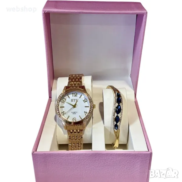 Луксозен дамски Подаръчен комплект Часовник с елегантна гривна , снимка 1
