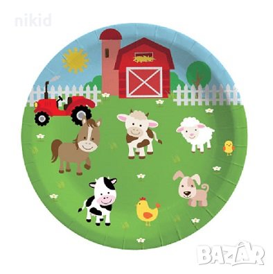 Ферма Домашни животни 8 бр големи парти чинии чинийки, снимка 1
