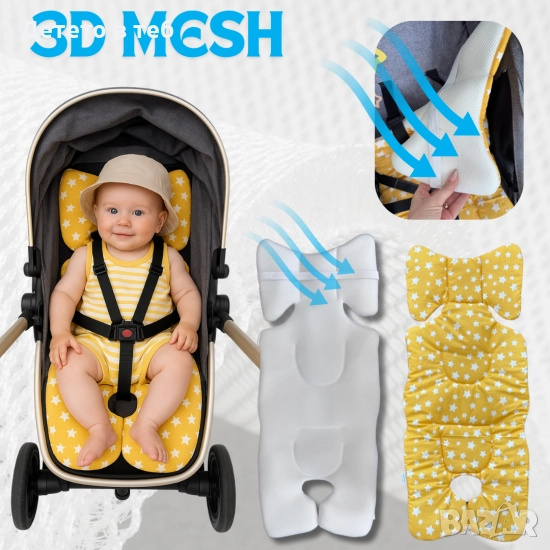 Постелка супер против изпотяване с 3д меш жълти звезди, снимка 1