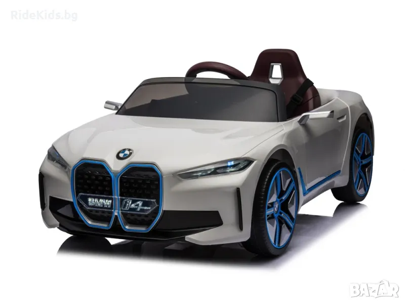 BMW i4 акумулаторна кола 12V - Детска акумулаторна кола, Бяла, EVA гуми, 4x4, снимка 1