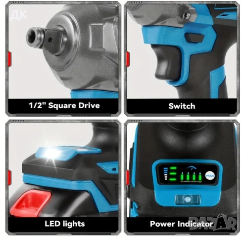 Гаиковерт - комплет с накраиници и две батерии, снимка 6 - Вулканизатор, баланс на гуми - 52649105