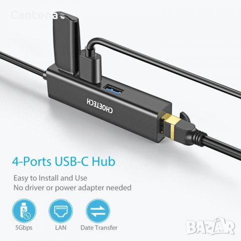 USB-C to Ethernet Adapter, CHOETECH 3 x USB C Thunderbolt to RJ45 Gigabit Ethernet LAN , снимка 2 - Мрежови адаптери - 33687008