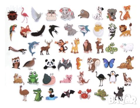 2 вид 50 бр Микс Животни самозалепващи лепенки стикери за украса декор картонена торта и др парти, снимка 2 - Други - 32702228