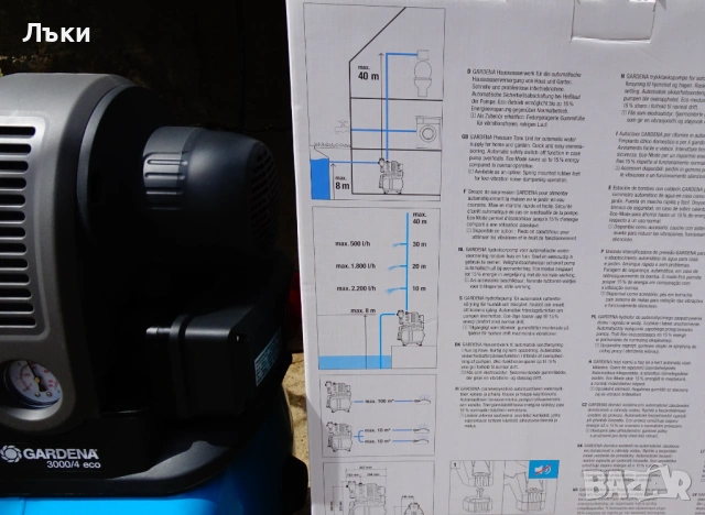 Хидрофор Гардена,Gardena 3000/4 eco с разширителен съд. , снимка 12 - Водни помпи - 53124896