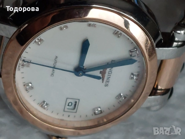 Лонжин,Дамски часовник,диаманти, розово злато 18к-стомана-Longines Primaluna L81135876, , снимка 6 - Дамски - 52807110