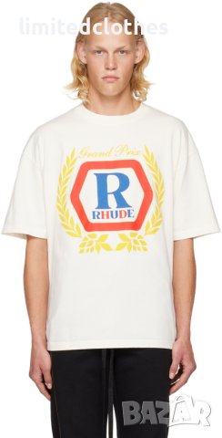 RHUDE Cream Grand Prix Hopps Logo Oversized Мъжка Тениска size S (M) и M (L), снимка 8 - Тениски - 42979314