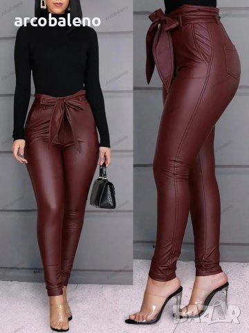 Дамски елегантен и семпъл панталон от изкуствена кожа, 2цвята, снимка 2 - Панталони - 43171299