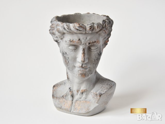 Декоративна кашпа скулптура / Градинска кашпа с формата на мъжки бюст, снимка 5 - Саксии и кашпи - 40513103