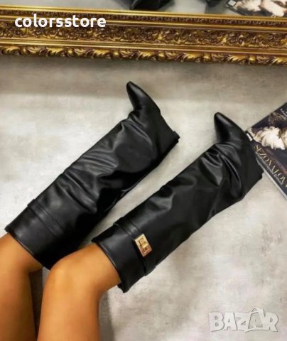 Ботуши на платформа - черна кожа - K-40