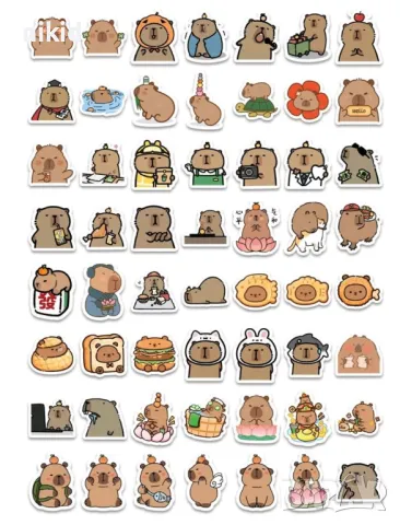 64 бр Капибара Capybara самозалепващи лепенки стикери за украса декор картонена торта и др, снимка 5 - Други - 49584478