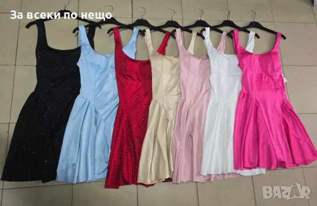 Дамска Къса Сатенена Рокля С Камъни - Налични Различни Цветове Код A494, снимка 2 - Рокли - 50104098