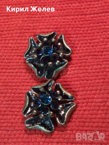 2 СТАРИ ФЛОРАЛНИ ПОСРЕБРЕНИ МЕДНИ УКРАШЕНИЯ с ФАСЕТИРАНИ ЦВЕТНИ КРИСТАЛИ АРТ АПЛИКАЦИЯ ЦВЕТЯ 17599, снимка 6 - Антикварни и старинни предмети - 35642279