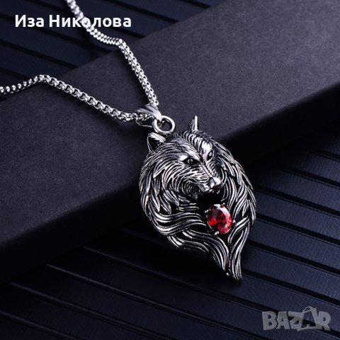 Викингски медальон с вълк и рубин, снимка 4 - Колиета, медальони, синджири - 40762045