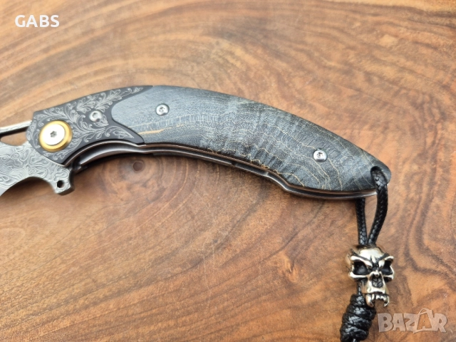 Уникален сгъваем ръчно изработен нож,Дамаска стомана VG10 с кания, снимка 8 - Ножове - 51442841