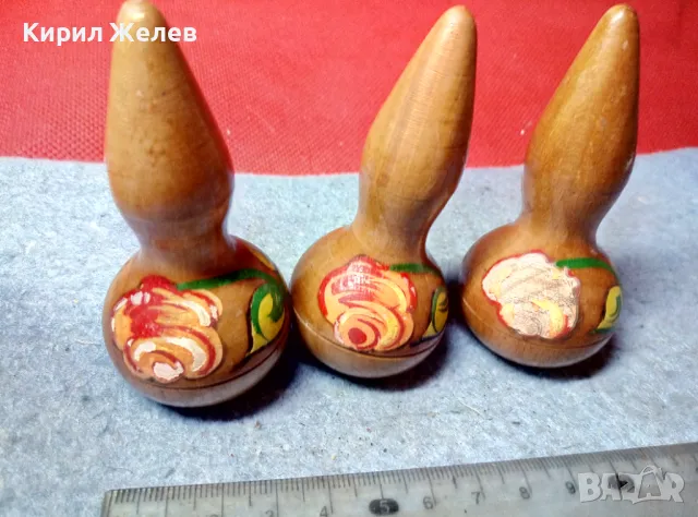 Три СТАРИ РУСКИ ДЪРВЕНИ ИГРАЧКИ КЕГЛИ РЪЧНО ФЛОРАЛНО ИЗРИСУВАНИ 47810, снимка 5 - Колекции - 47686323