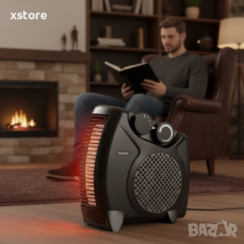 Отоплителна вентилаторна печка Rosberg – 2000W, черен/бял, снимка 3 - Отоплителни печки - 52698602