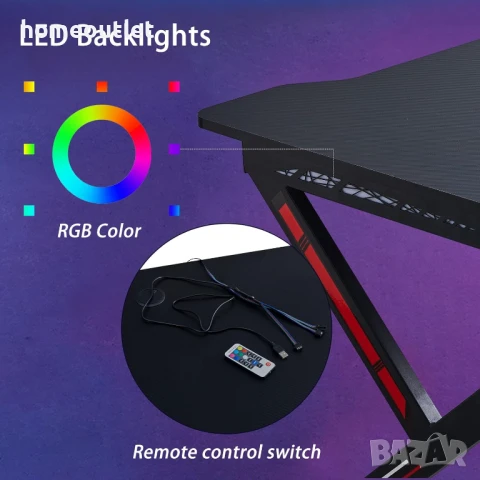 ПРОМОЦИЯ Геймърско бюро с LED осветление CLIPOP BZOD-CD-0135BLBL, снимка 5 - Бюра - 50699426