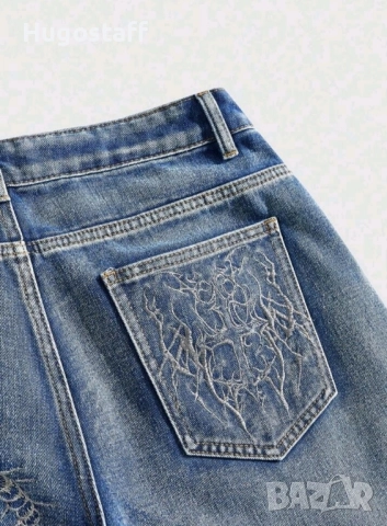 Нови бродирани къси панталони дънки Л, снимка 3 - Дънки - 51546290