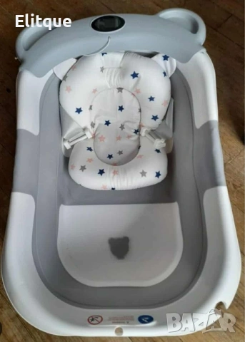 Сгъваема бебешка вана с термометър и възглавница