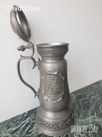 Metalars Peltro 31см/стара МЕТАЛАРС голяма италианска халба за бира/калаена чаша с капак, снимка 3 - Антикварни и старинни предмети - 50327088