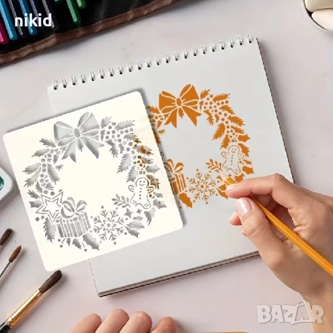 Коледен Венец стенсил шаблон спрей торта украса сладки Scrapbooking, снимка 5 - Други - 52888463