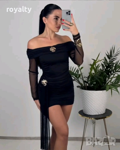 Къса Черна Дамска Рокля с Тюл