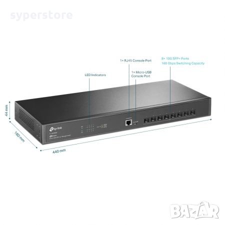 Суич TP-Link TL-SX3008F 8-портов 10G L2 JetStream управляем комутатор 160Gbps, снимка 2 - Суичове - 34688747