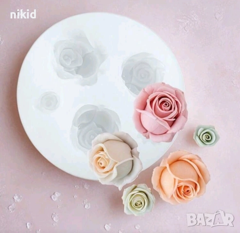 4 пъпки пъпка роза рози розички силиконов молд форма фондан шоколад гипс смола декор