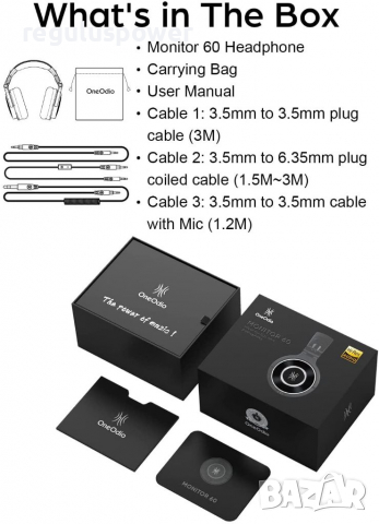 Професионални студийни слушалки OneOdio Monitor 60, 20Hz-40kHz,1600 mw, 38 Ом, снимка 16 - Слушалки и портативни колонки - 36544529