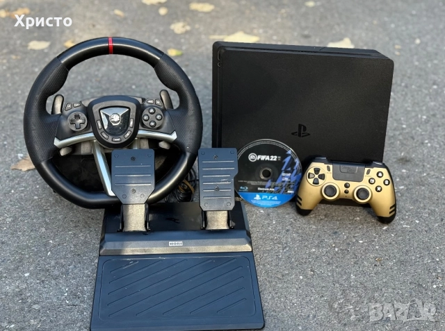 КOMБO ОФЕРТА! PlayStation 4 Slim 1TB + ИГРА + Волан с педали Hori Racing Wheel Apex 