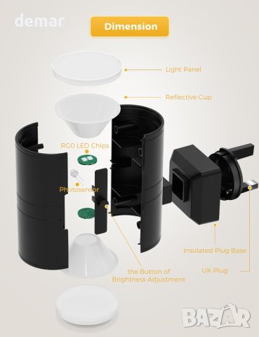 LOHAS-LED димируема ретро стенна нощна лампа,  студено бяло 6000K, черна, снимка 3 - Лампи за стена - 43960866
